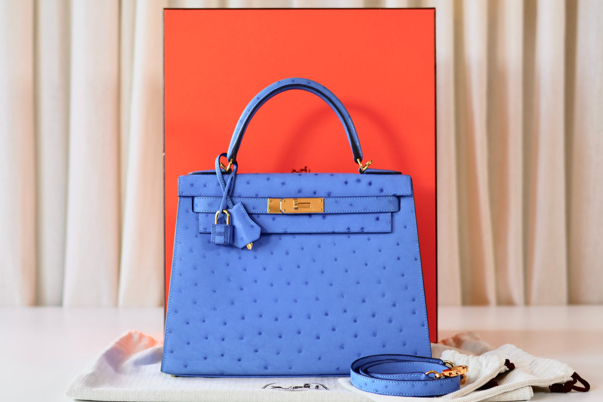 Hermès Kelly 28 Ostrich Bleuet
