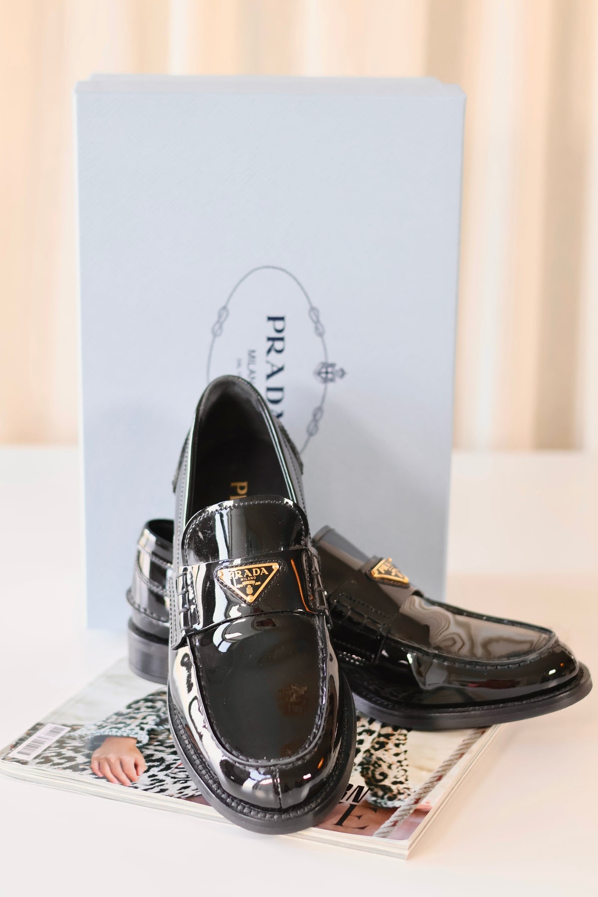 Prada Loafers Black Patent Leather