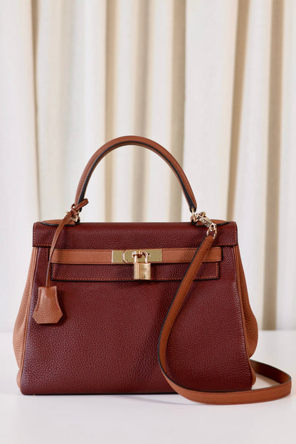 Hermes Kelly 28 Rouge H & Gold