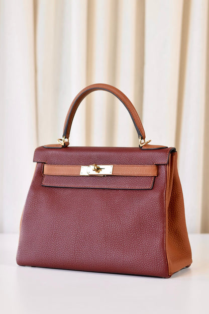 Hermes Kelly 28 Rouge H & Gold