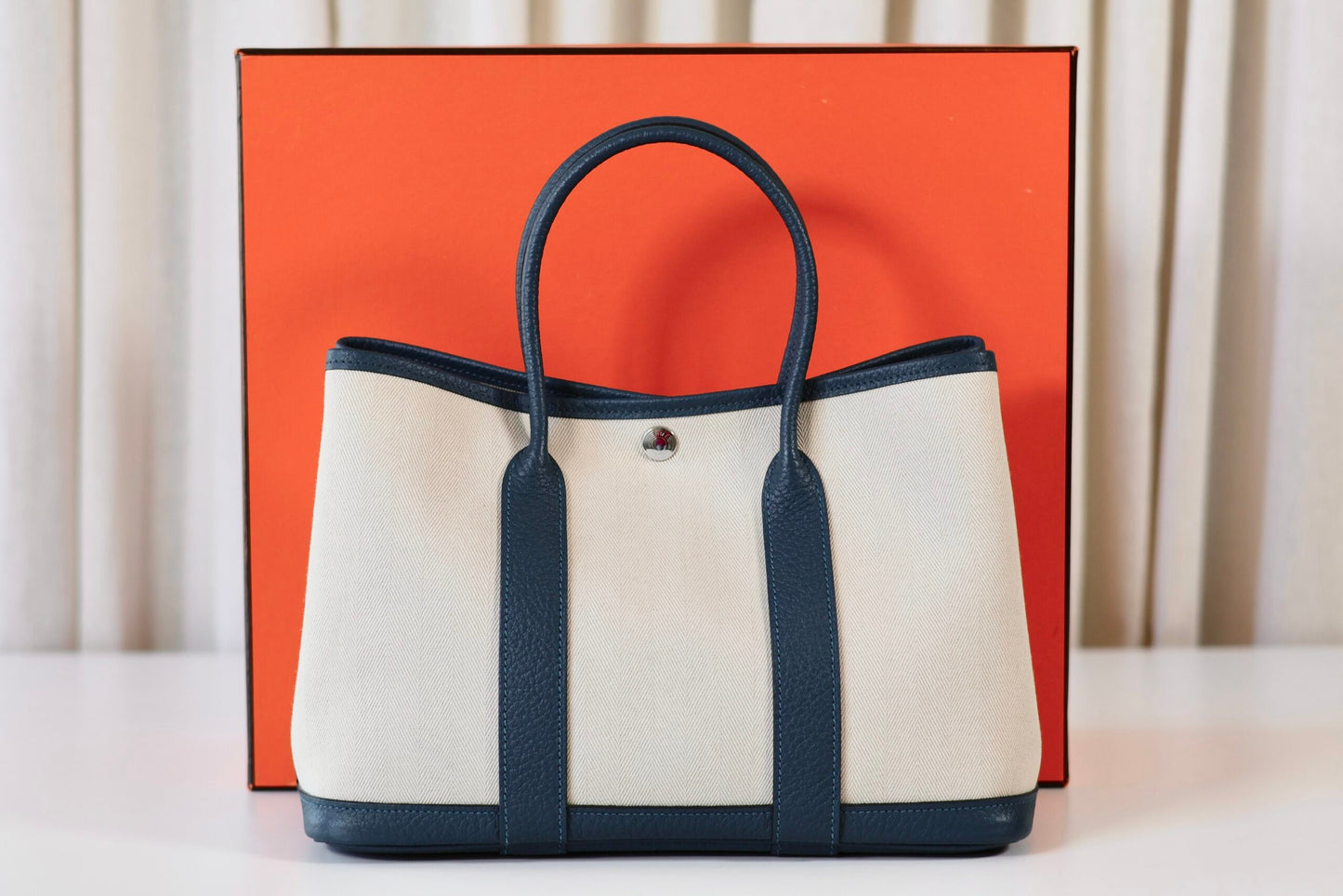 Hermes Garden Party 30 Toile creme / cuir veau