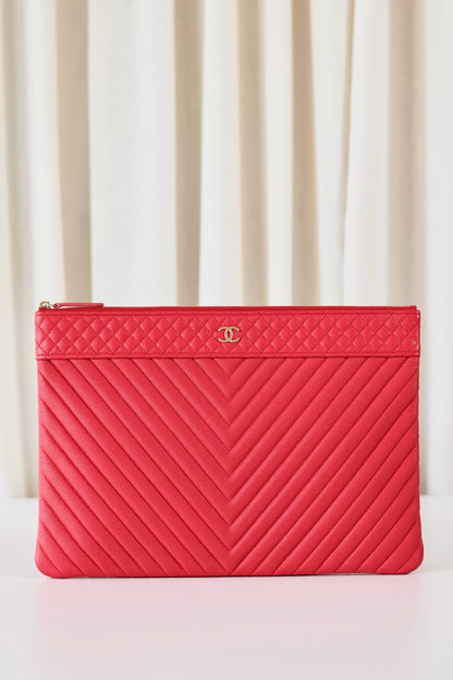 Chanel Chevron Clutch Pink