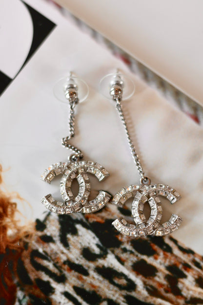 Chanel CC Silver Earrings