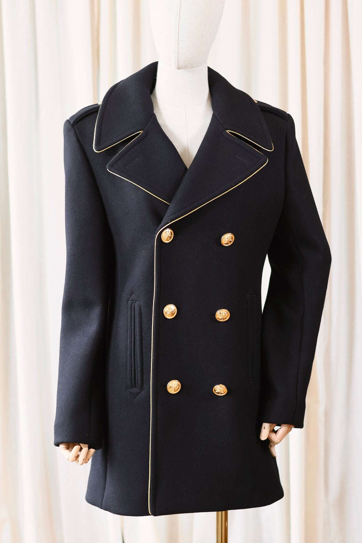 Saint Laurent Wool Military Coat Black