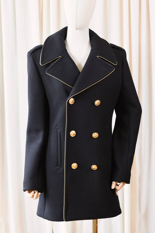 Saint Laurent Wool Military Coat Black