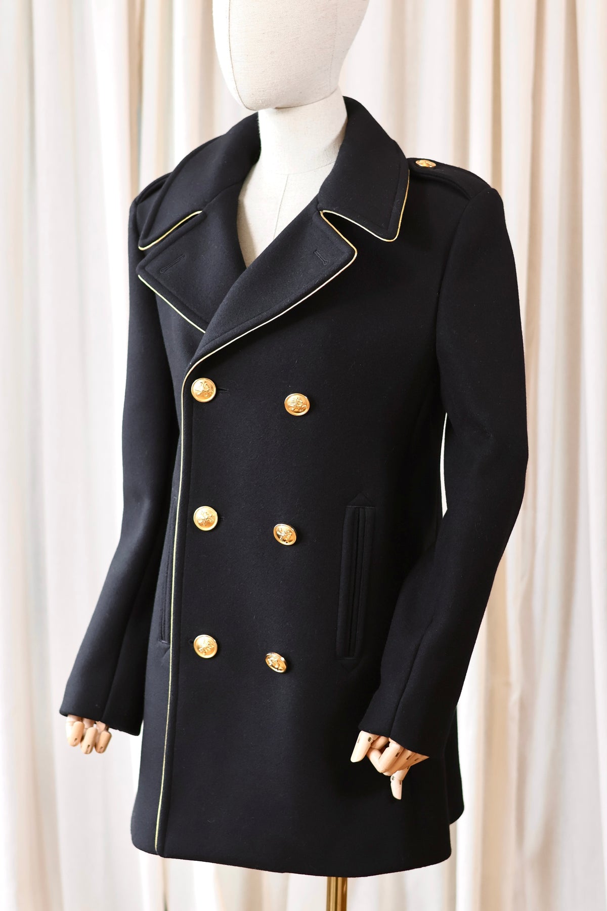 Saint Laurent Wool Military Coat Black