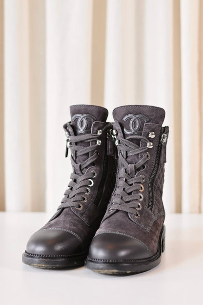Chanel Suede Leather Boots Grey