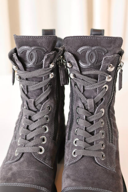 Chanel Suede Leather Boots Grey