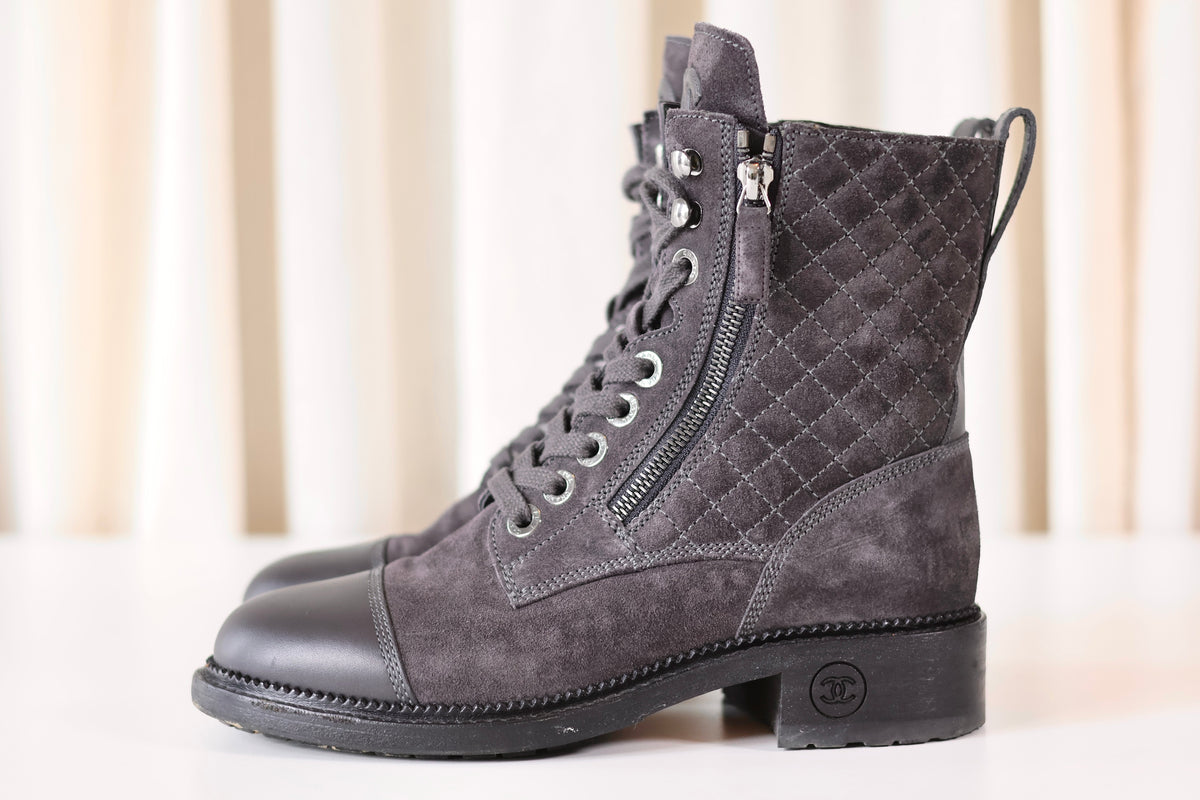 Chanel Suede Leather Boots Grey