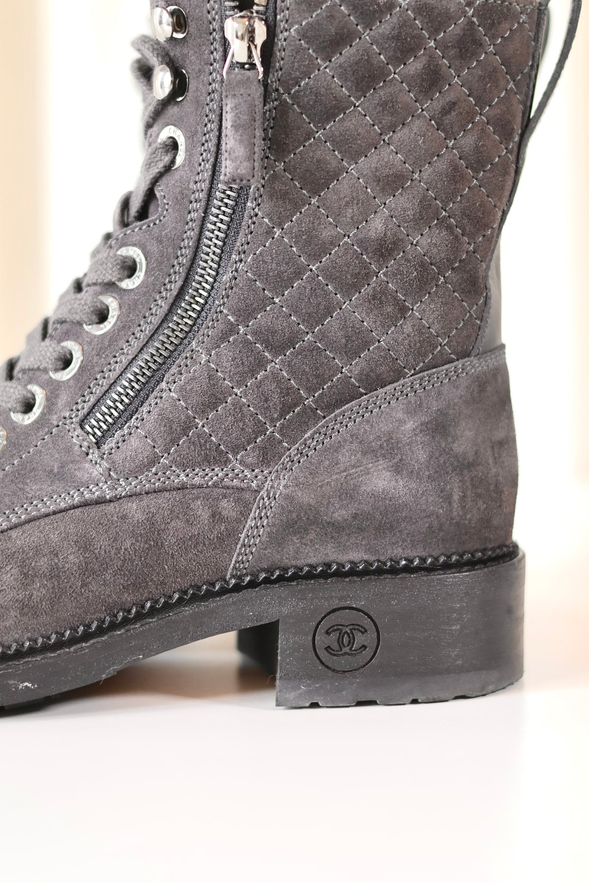 Chanel Suede Leather Boots Grey