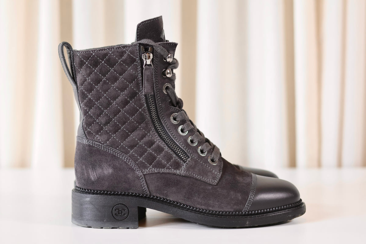 Chanel Suede Leather Boots Grey