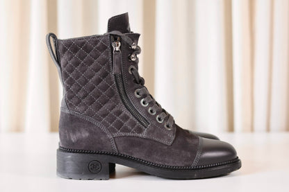 Chanel Suede Leather Boots Grey