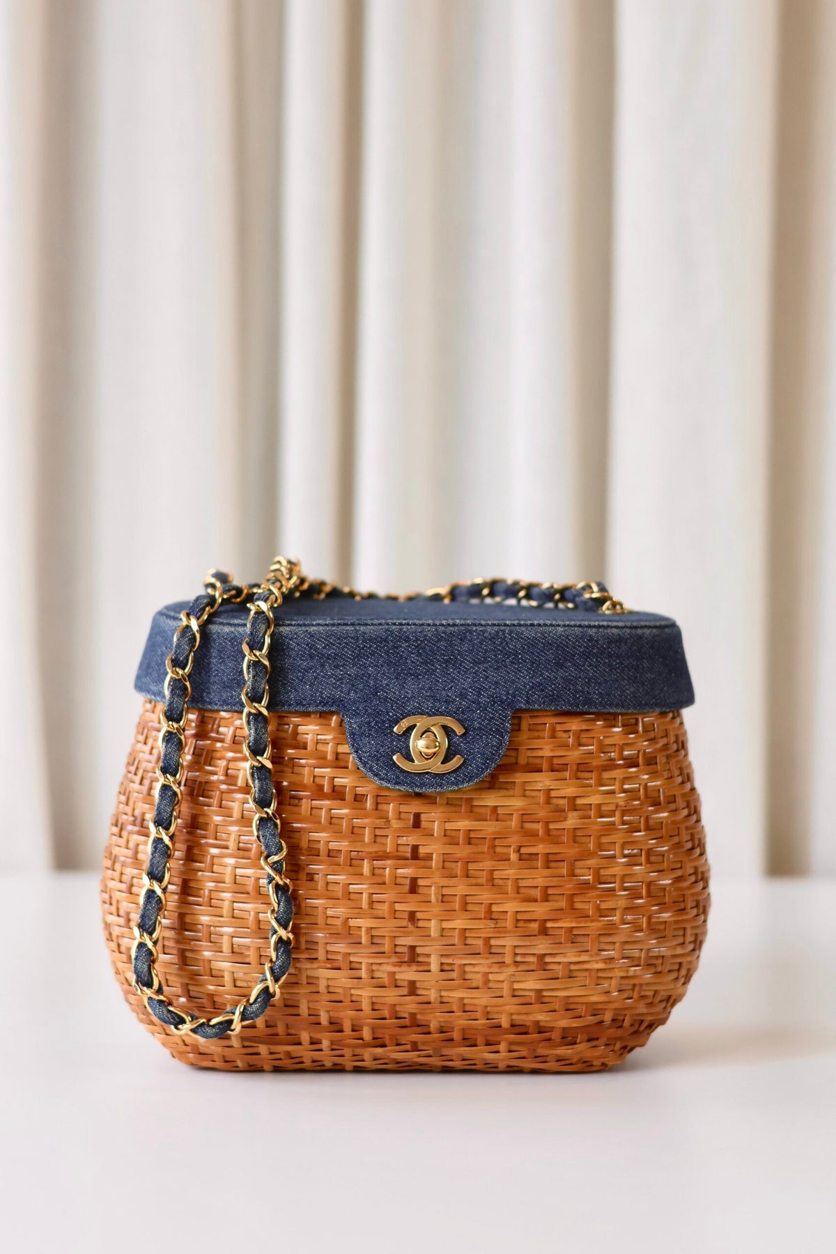 Rare Chanel denim wicker vanity
