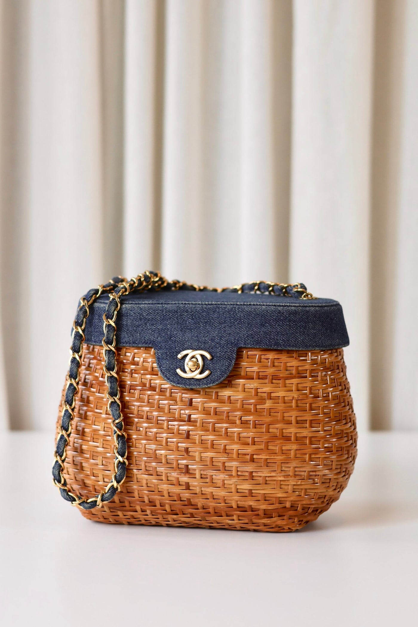 Rare Chanel denim wicker vanity