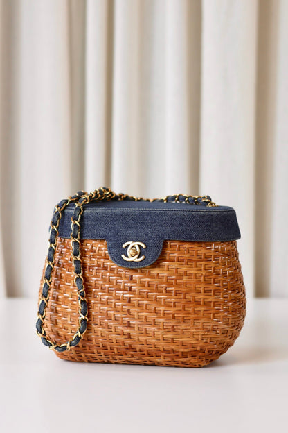 Rare Chanel denim wicker vanity