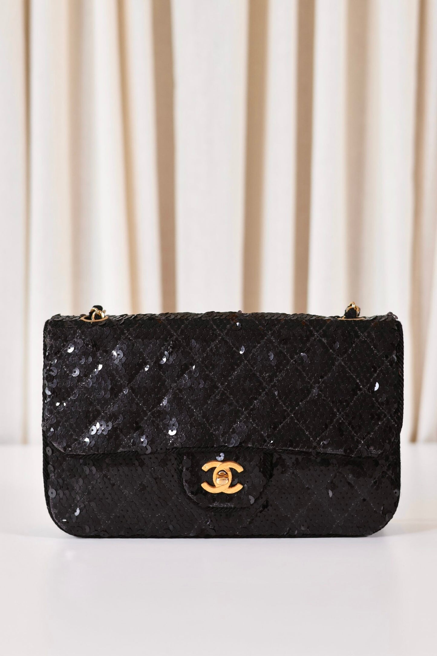 Chanel sequin single flap bag black