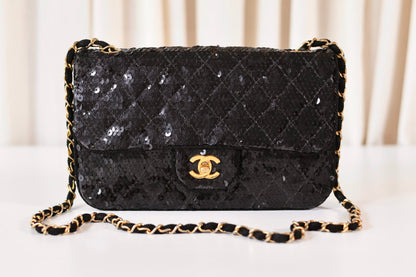 Chanel sequin single flap bag black
