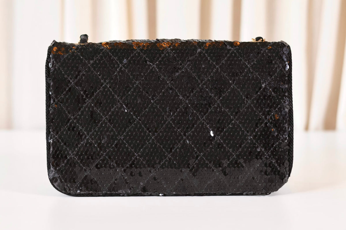 Chanel sequin single flap bag black