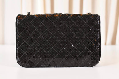 Chanel sequin single flap bag black