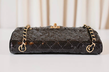 Chanel sequin single flap bag black