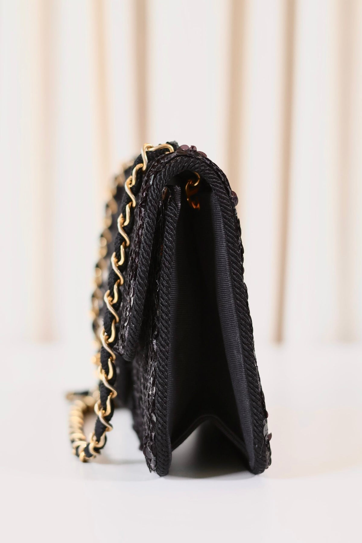 Chanel sequin single flap bag black