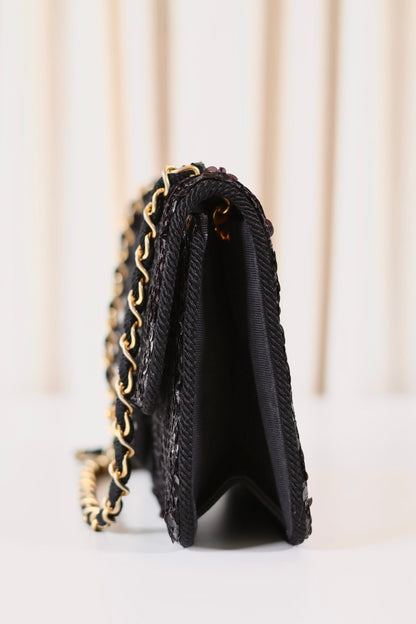 Chanel sequin single flap bag black