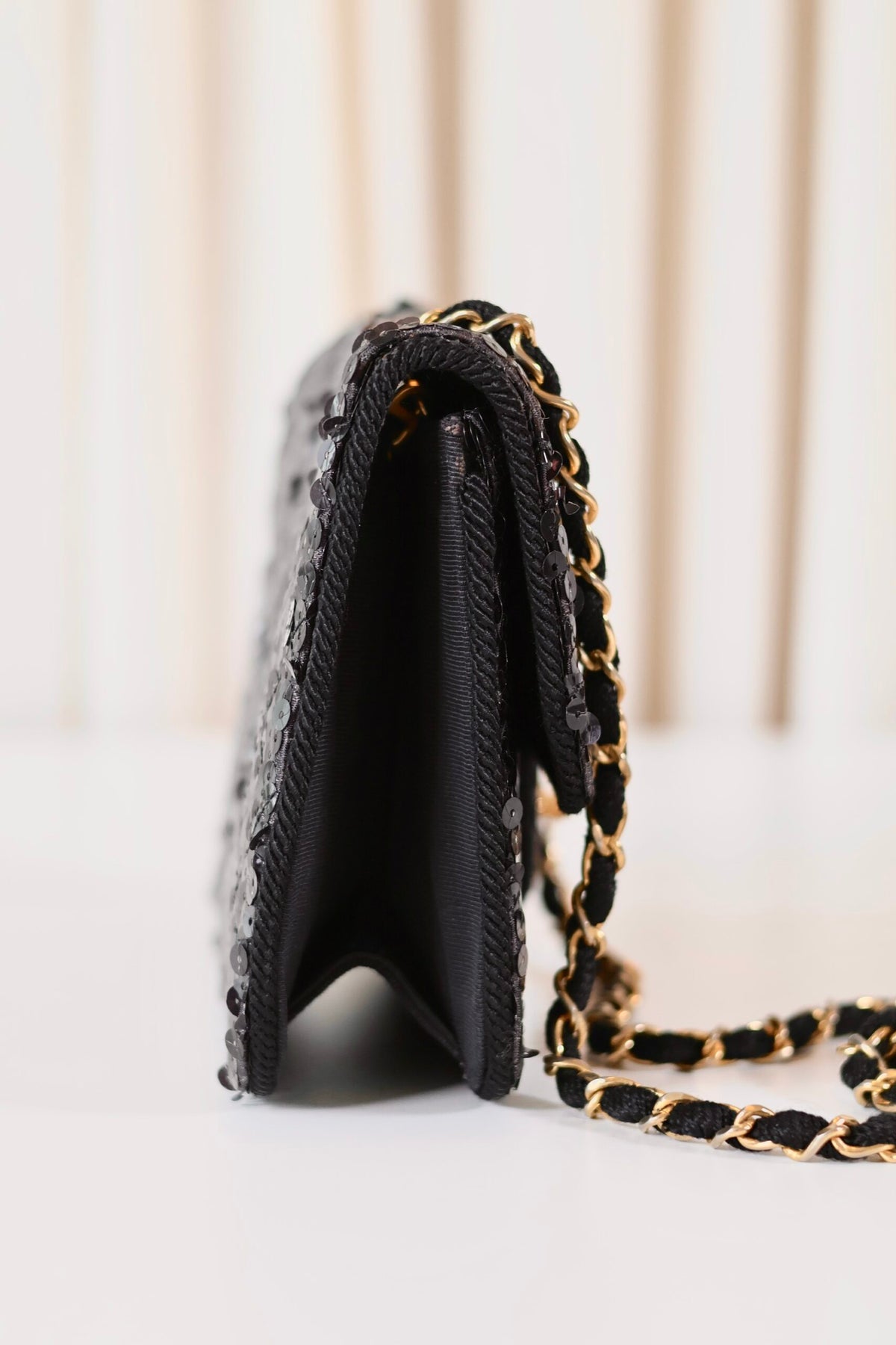 Chanel sequin single flap bag black