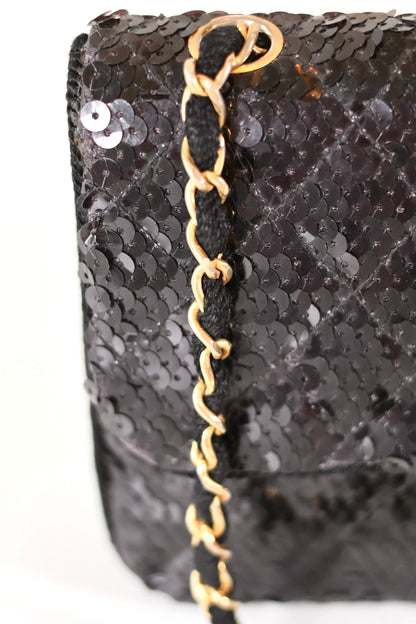 Chanel sequin single flap bag black