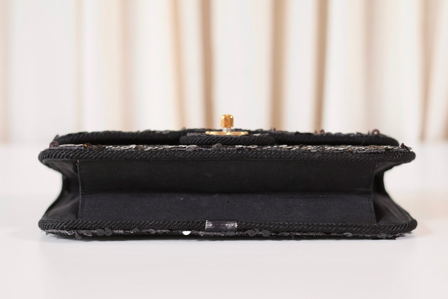 Chanel sequin single flap bag black