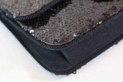 Chanel sequin single flap bag black