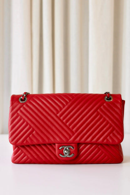 Chanel red single flap bag