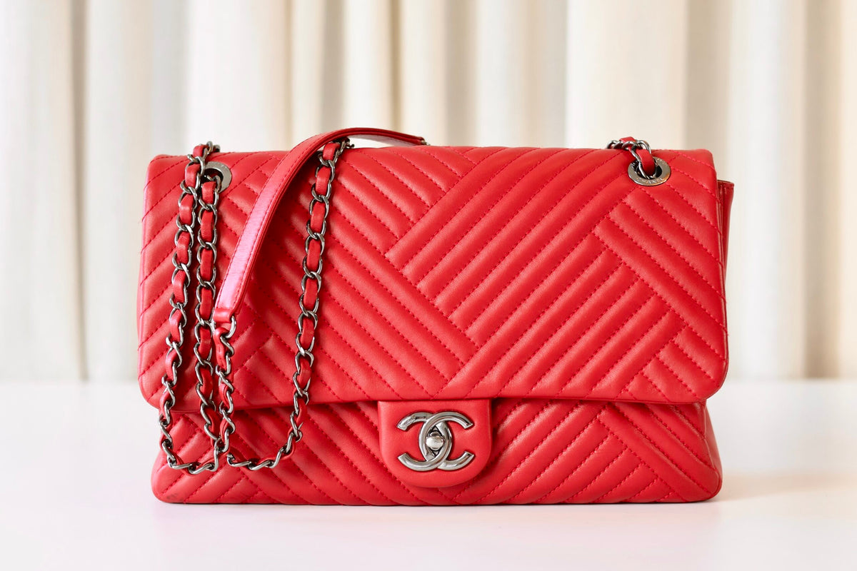 Chanel red single flap bag