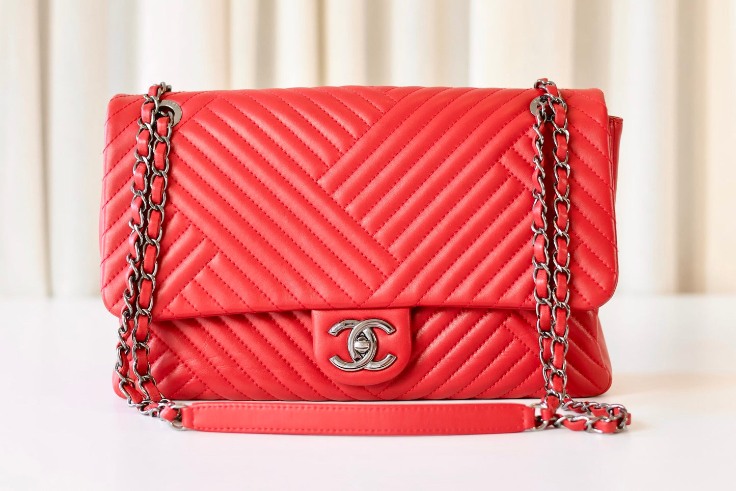 Chanel red single flap bag
