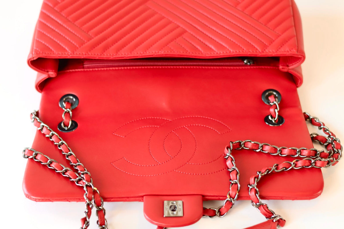 Chanel red single flap bag