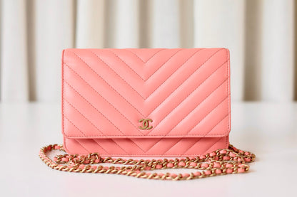 Chanel pink wallet on chain