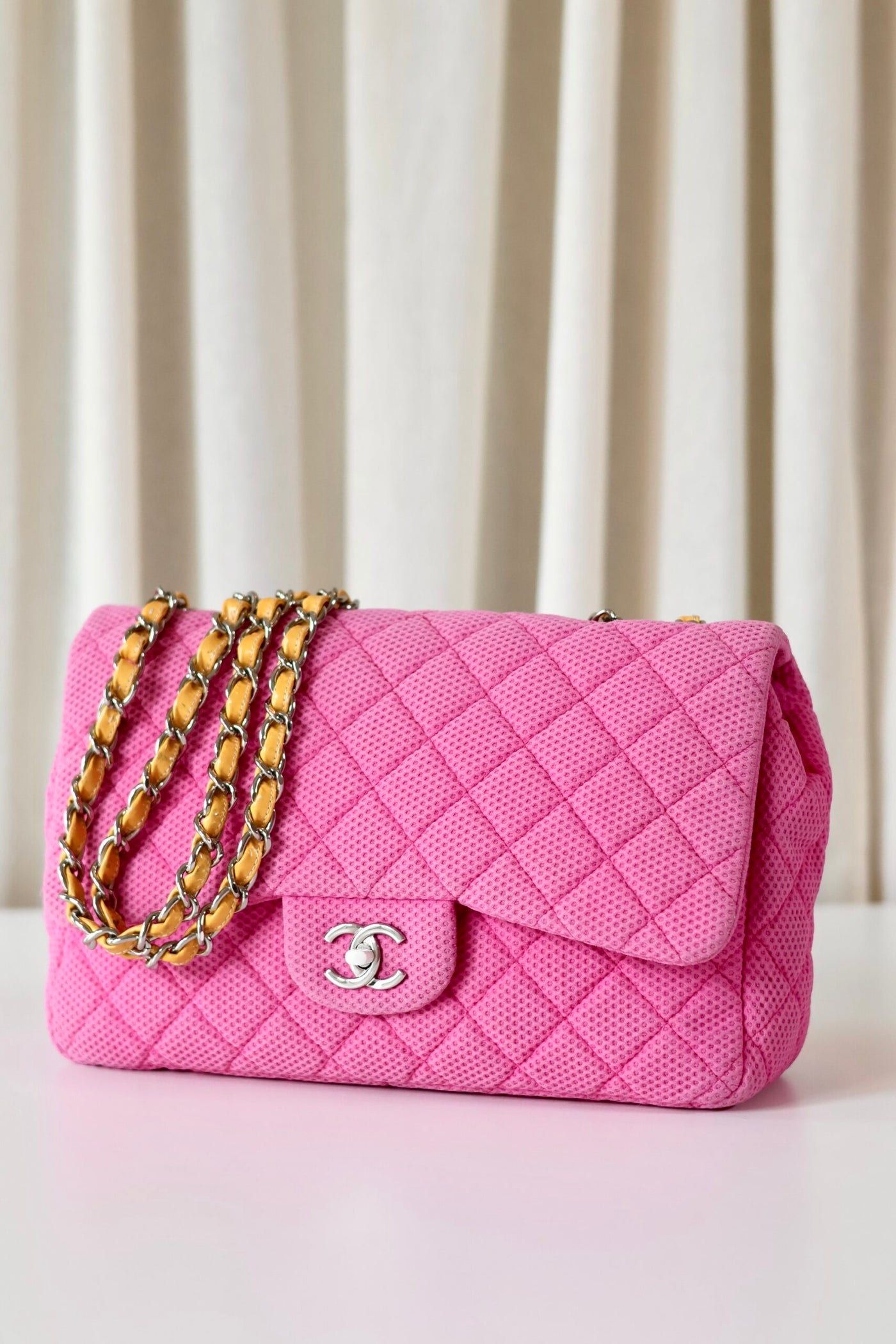 Chanel pink single flap bag Sport Collection