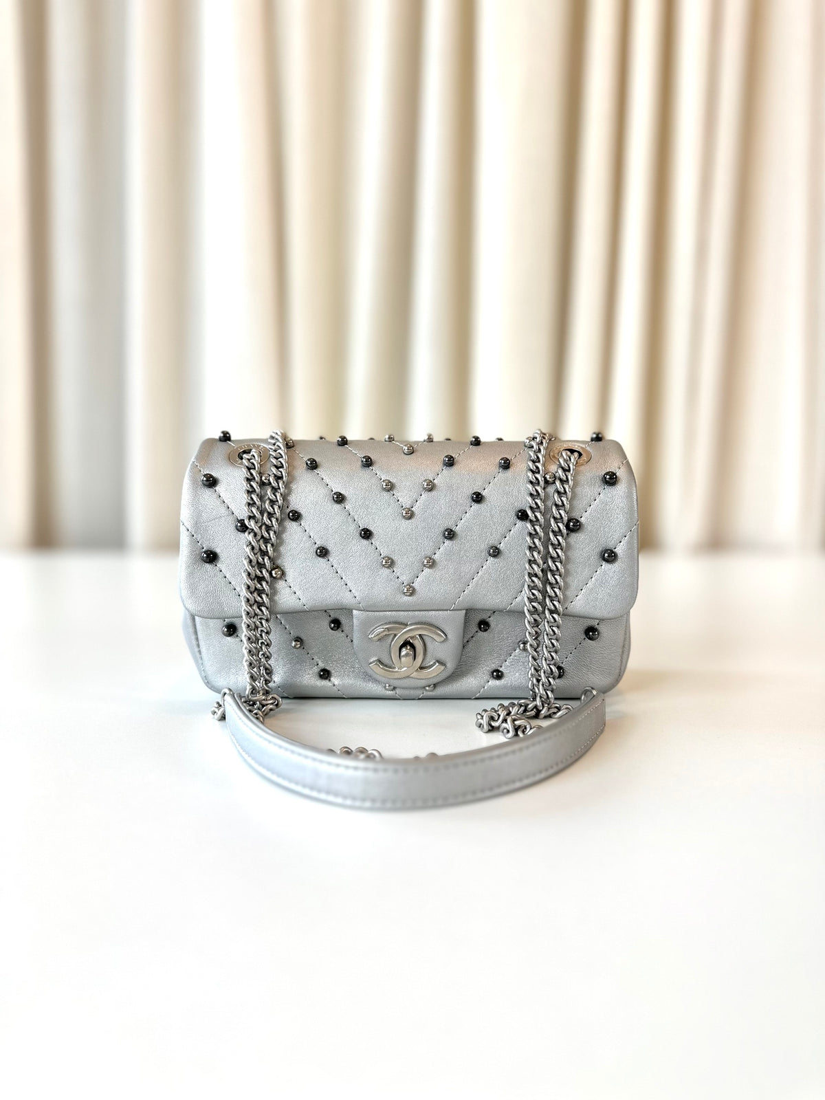 Chanel rectangular metallic silver