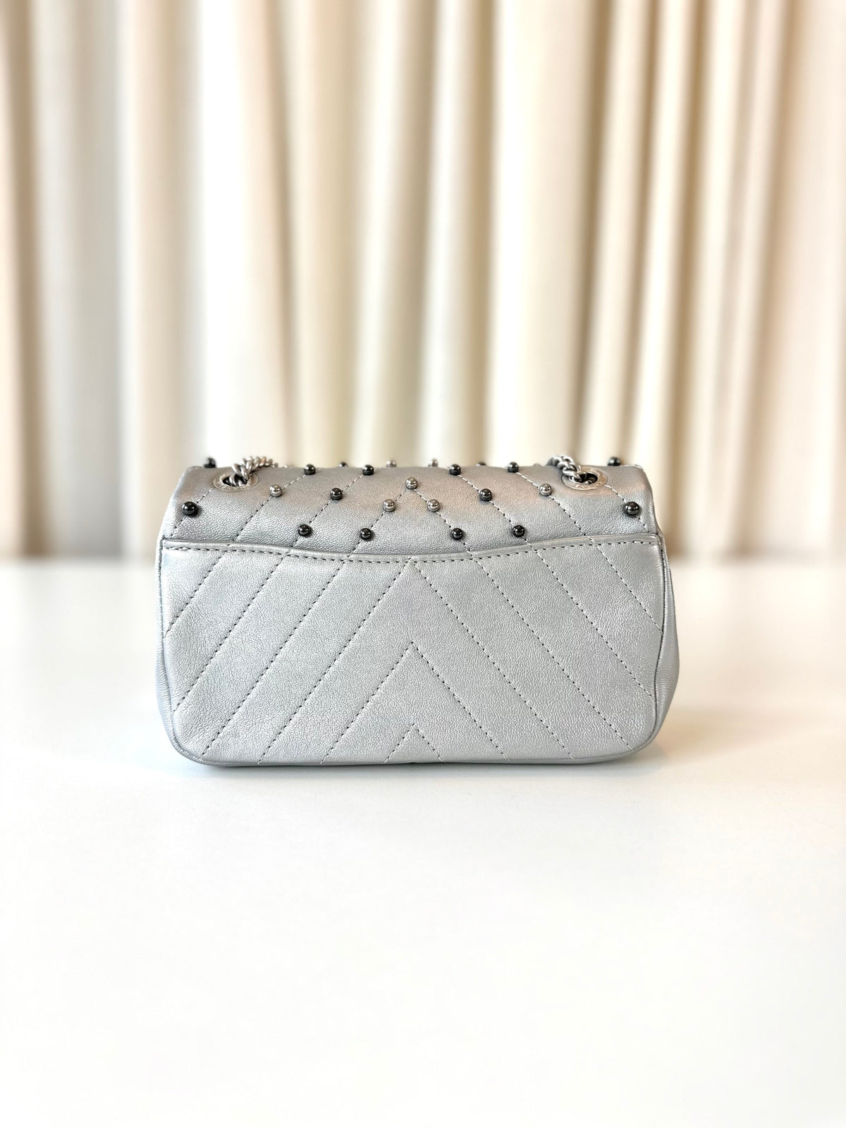 Chanel rectangular metallic silver