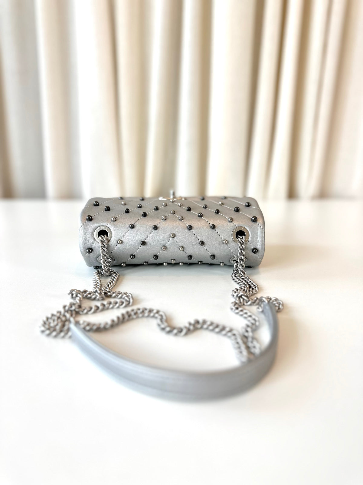 Chanel rectangular metallic silver