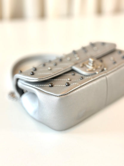 Chanel rectangular metallic silver