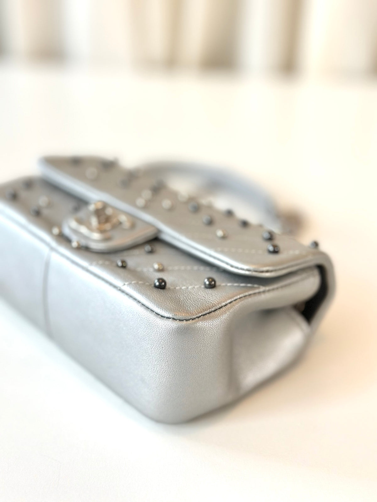 Chanel rectangular metallic silver