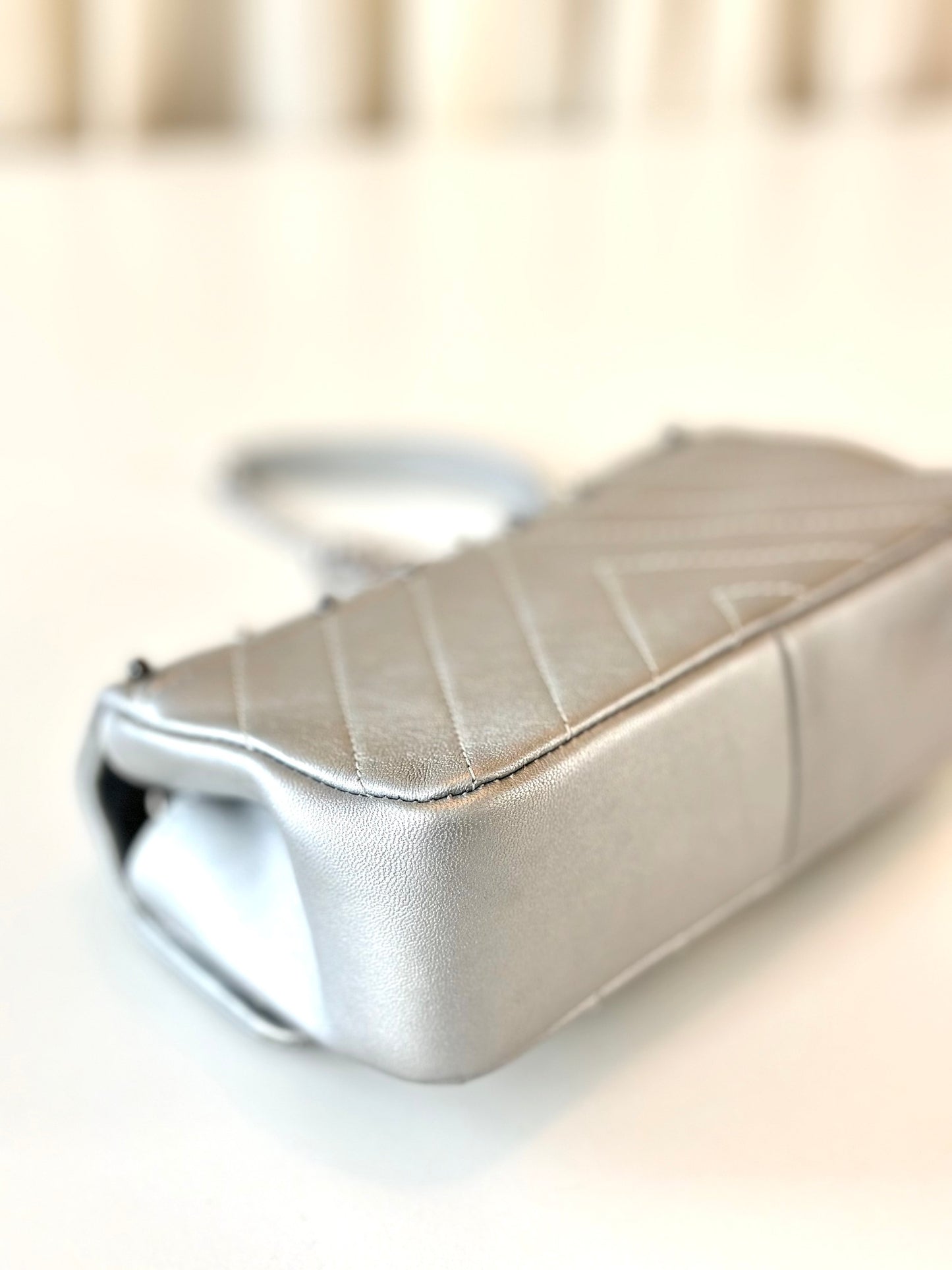 Chanel rectangular metallic silver