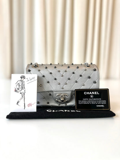 Chanel rectangular metallic silver