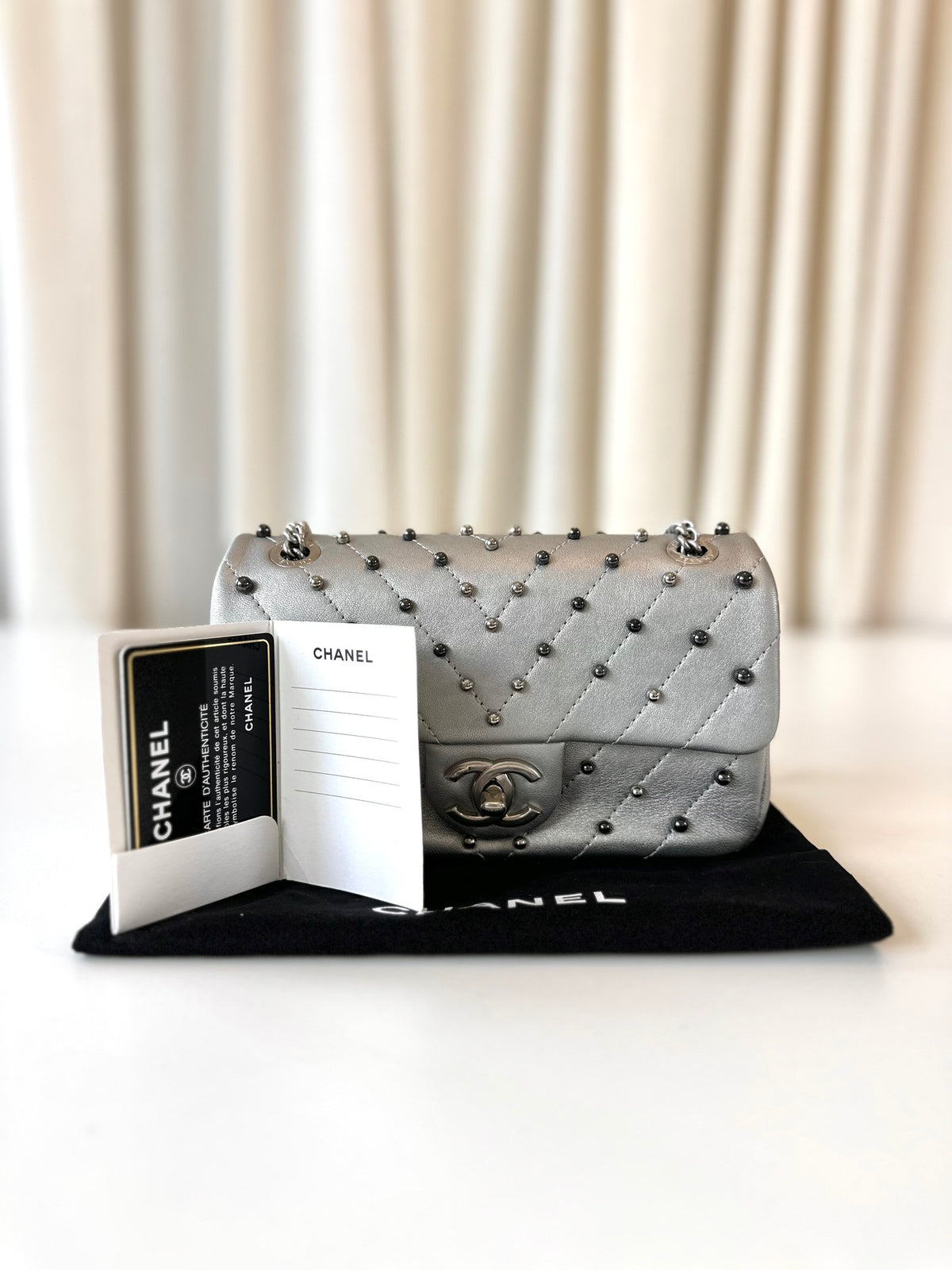 Chanel rectangular metallic silver