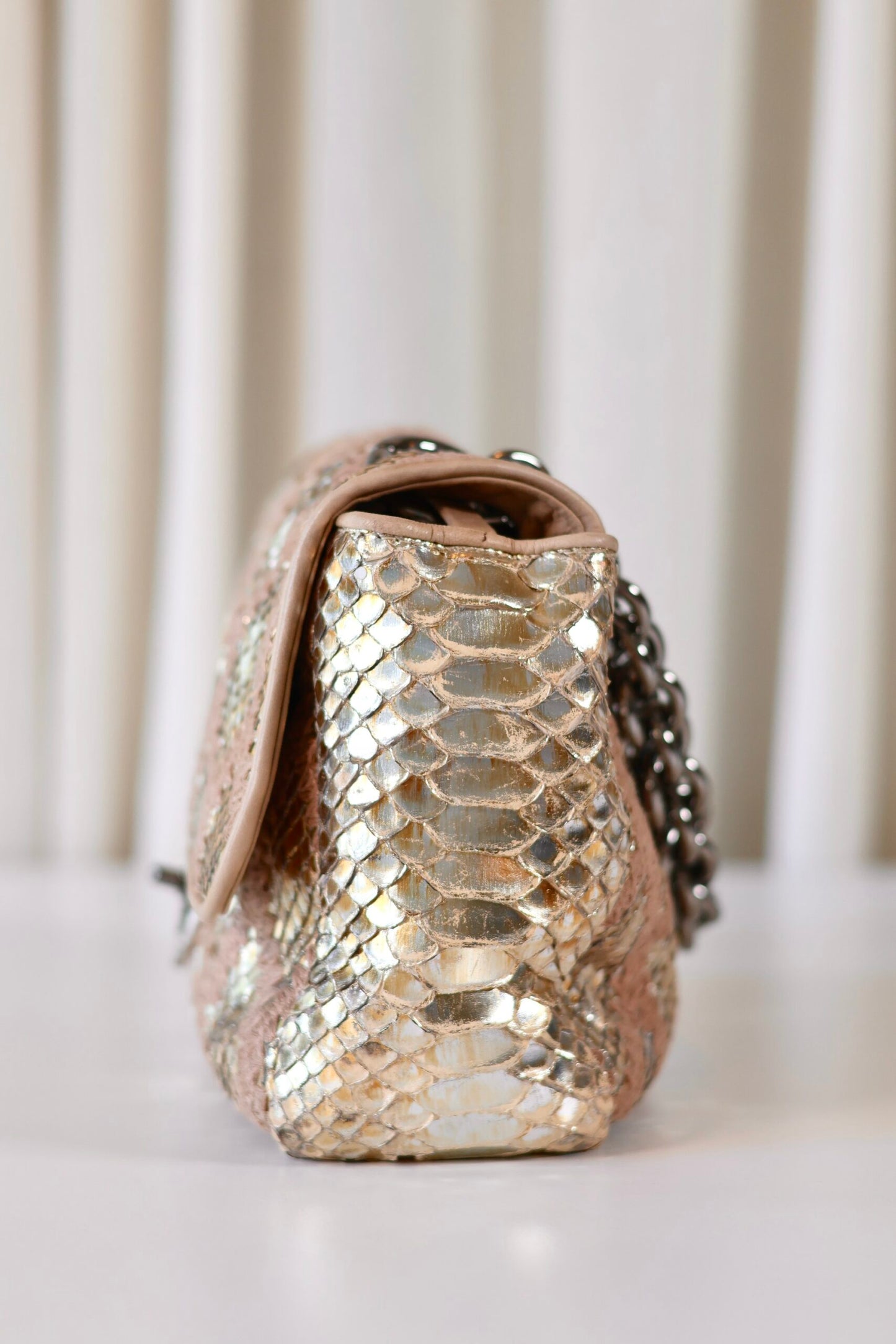 Chanel python single flap bag metallic