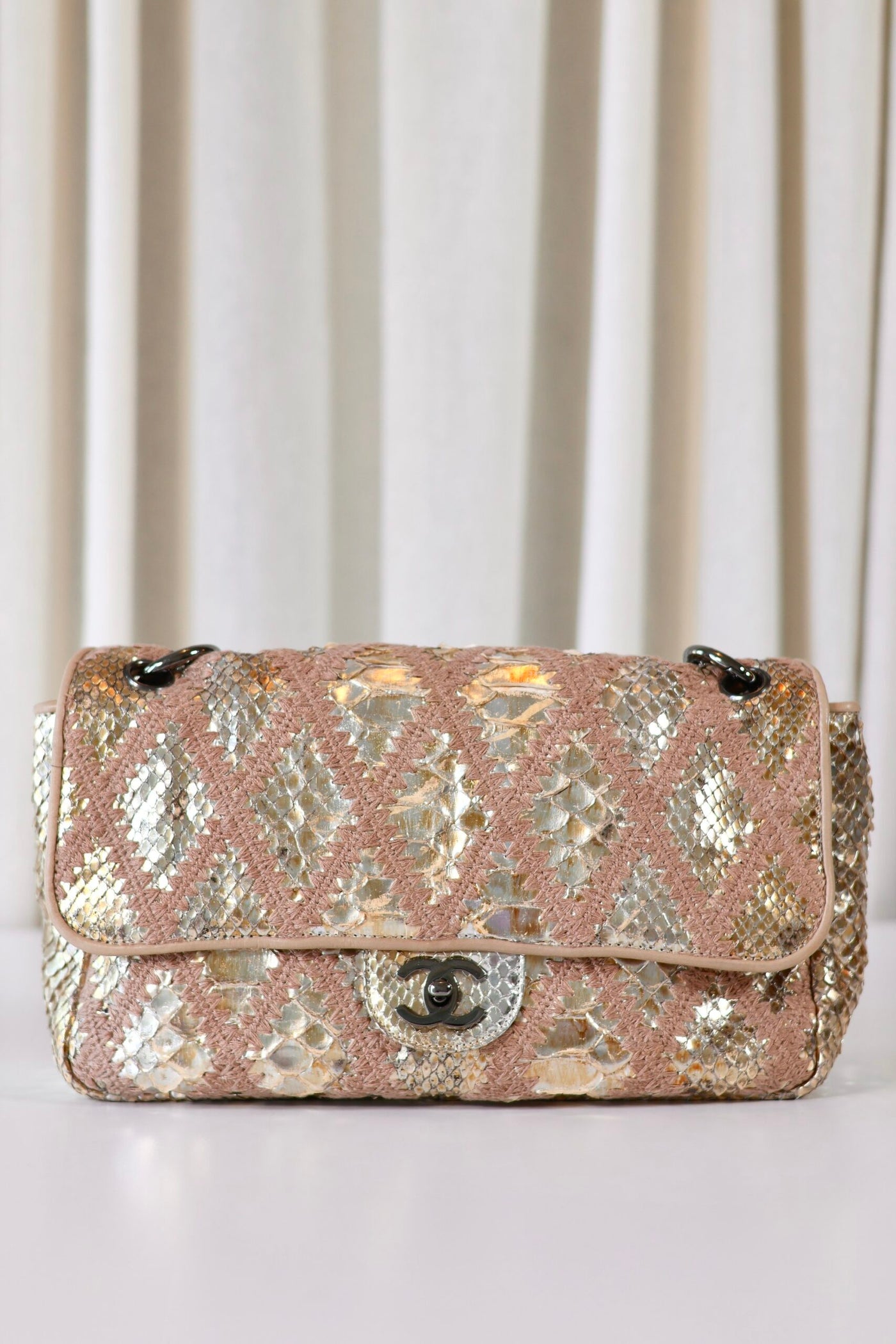 Chanel python single flap bag metallic