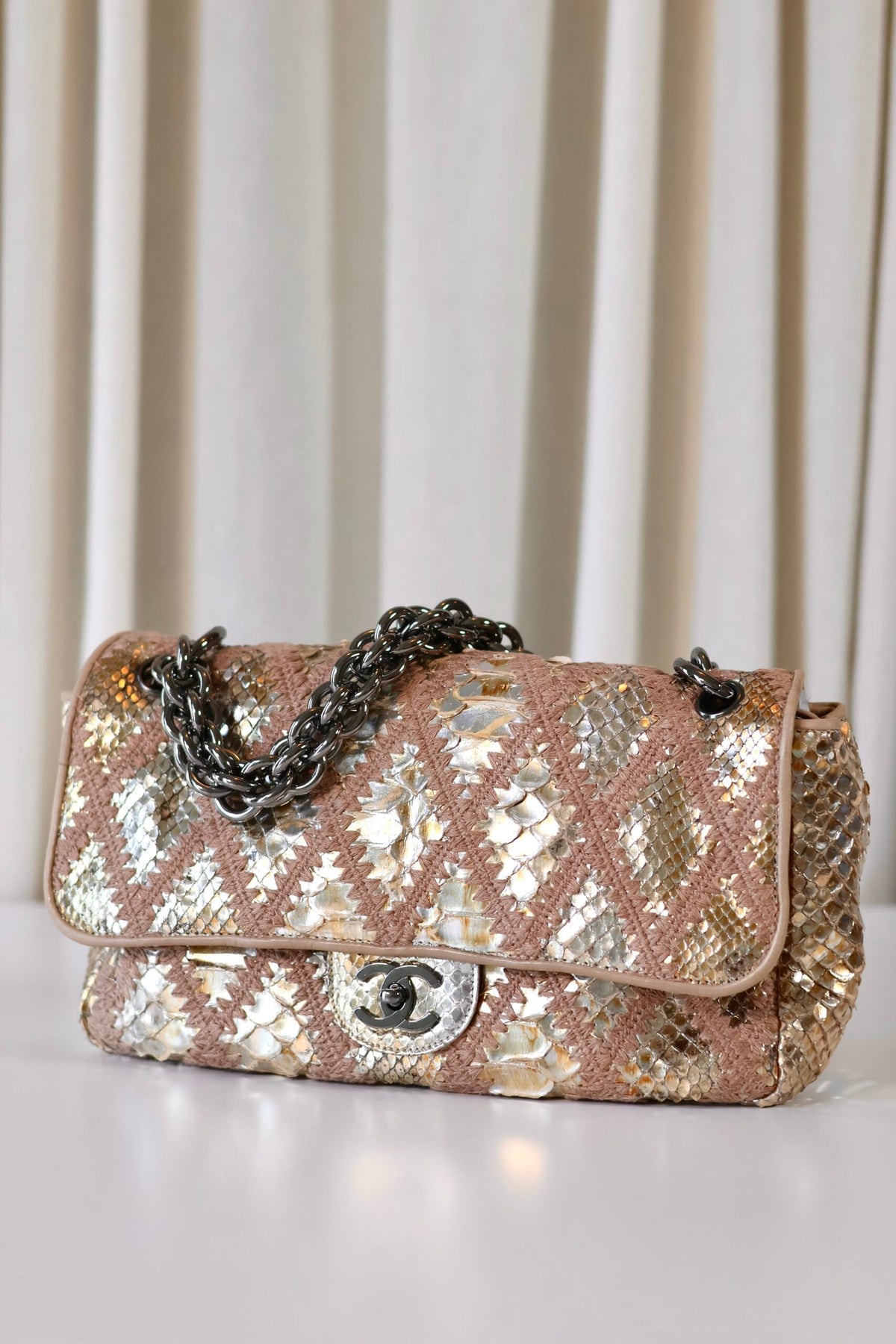 Chanel python single flap bag metallic