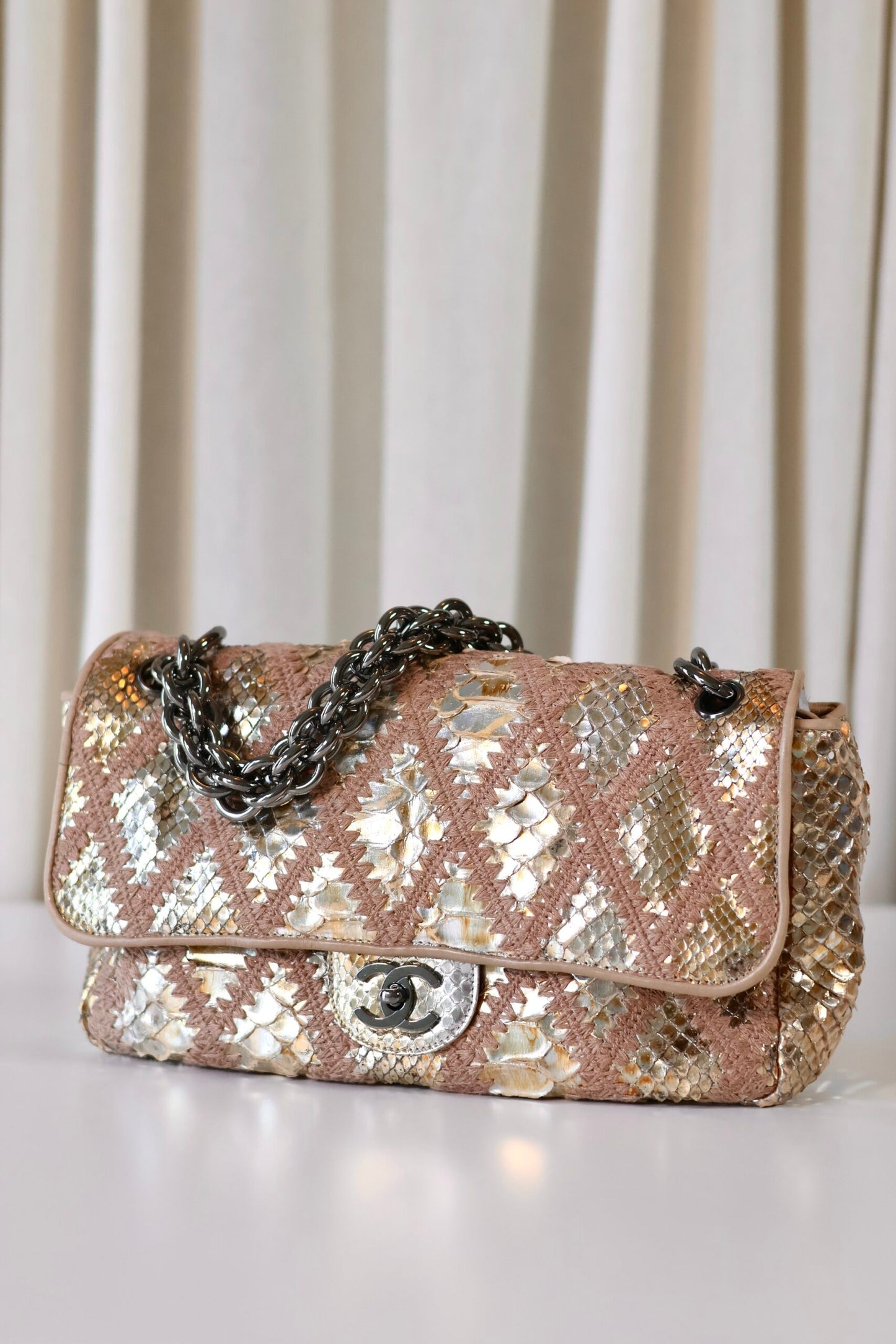 Chanel python single flap bag metallic