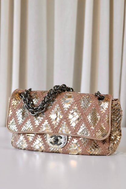 Chanel python single flap bag metallic