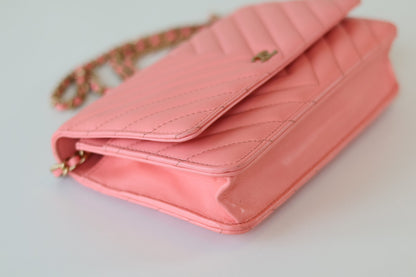 Chanel pink wallet on chain